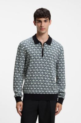 Patterned-knit polo sweater, Patterned