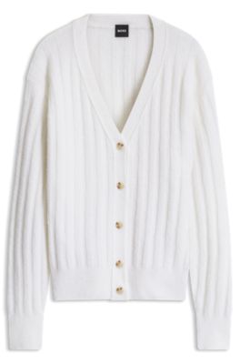 Rib-knit cardigan, White