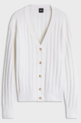 Rib-knit cardigan, White