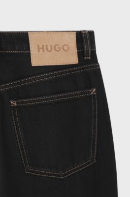 Wide-leg jeans in rigid denim with turn-ups, Black