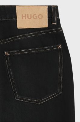 Wide-leg jeans in rigid denim with turn-ups, Black