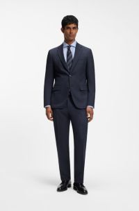 Costume deux pi&egrave;ces en tissu infroissable &agrave; micro motif, Bleu fonc&eacute;