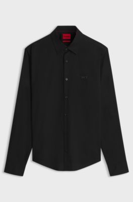 Slim-fit stretch-cotton shirt, Black