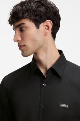 Slim-fit stretch-cotton shirt, Black