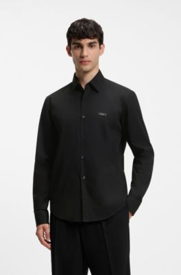 Slim-fit stretch-cotton shirt, Black