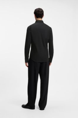 Slim-fit stretch-cotton shirt, Black