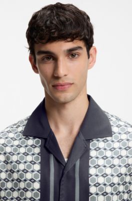 Oversize-fit printed shirt, Grey Patterned