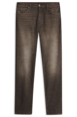 Regular-fit straight-leg jeans with logo patch, Brown