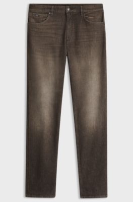 Regular-fit straight-leg jeans with logo patch, Brown