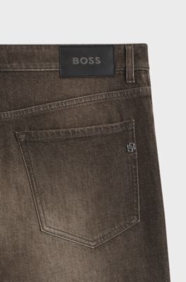 Regular-fit straight-leg jeans with logo patch, Brown