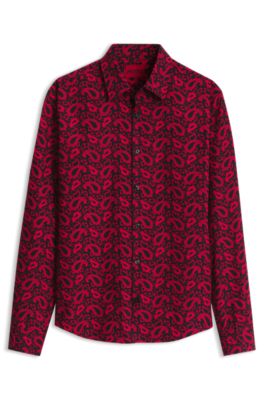 Slim-fit shirt in patterned cotton, Pink Patterned