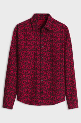 Slim-fit shirt in patterned cotton, Pink Patterned