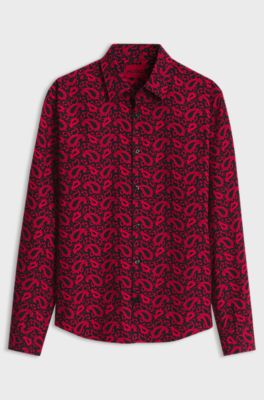 Slim-fit shirt in patterned cotton, Pink Patterned
