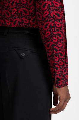 Slim-fit shirt in patterned cotton, Pink Patterned