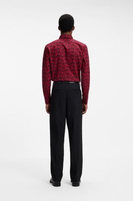 Slim-fit shirt in patterned cotton, Pink Patterned