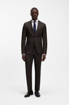 Slim-fit trousers in stretch virgin-wool serge, Brown