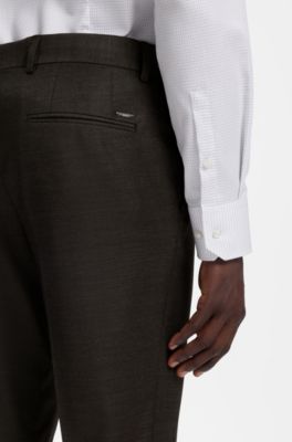 Pantalon Slim en serg&eacute; de laine vierge stretch, Marron