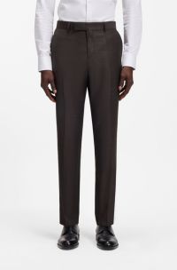 Slim-fit trousers in stretch virgin-wool serge, Brown