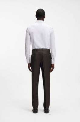 Pantalon Slim en serg&eacute; de laine vierge stretch, Marron