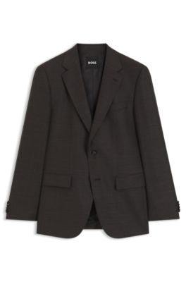 Slim-fit blazer in micro-patterned stretch wool, Brown