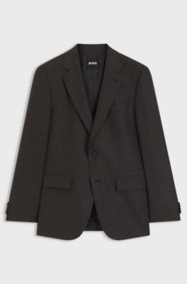Slim-fit blazer in micro-patterned stretch wool, Brown