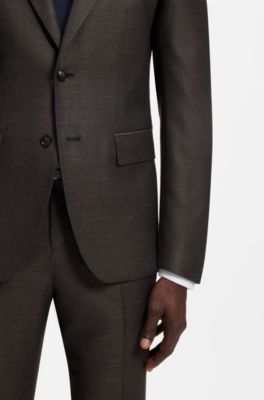 Slim-fit blazer in micro-patterned stretch wool, Brown