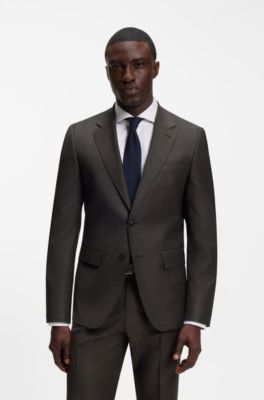 Slim-fit blazer in micro-patterned stretch wool, Brown