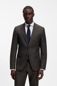 Slim-fit blazer in micro-patterned stretch wool, Brown