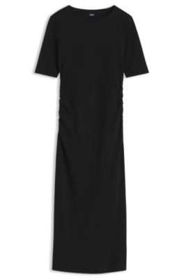 Slim-fit slip-on dress in stretch cotton, Black