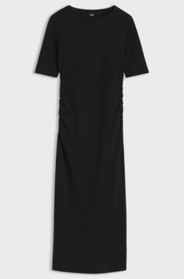 Slim-fit slip-on dress in stretch cotton, Black