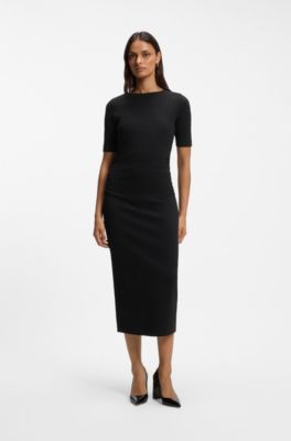Slim-fit slip-on dress in stretch cotton, Black