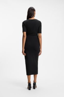 Slim-fit slip-on dress in stretch cotton, Black