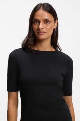 Slim-fit slip-on dress in stretch cotton, Black