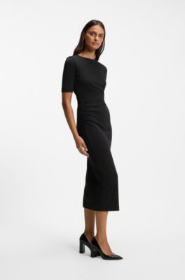 Slim-fit slip-on dress in stretch cotton, Black