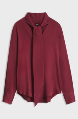Tie-neck blouse, Dark Red