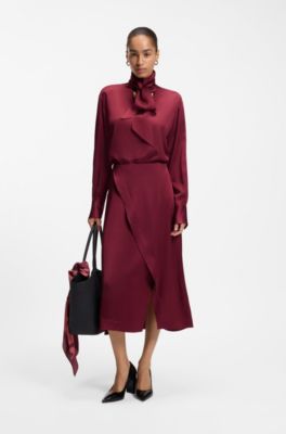 Tie-neck blouse, Dark Red