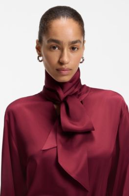 Tie-neck blouse, Dark Red