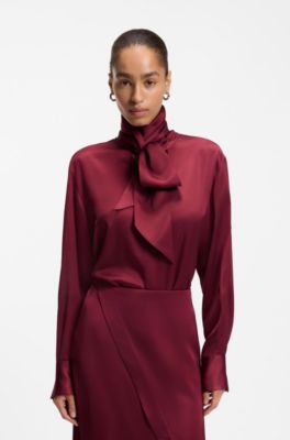 Tie-neck blouse, Dark Red