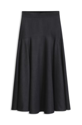 Voluminous A-line skirt in virgin wool, Black