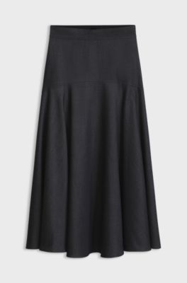 Voluminous A-line skirt in virgin wool, Black