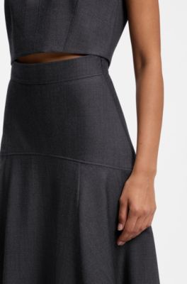 Voluminous A-line skirt in virgin wool, Black