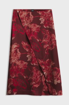 Floral-print skirt, Red Patterned