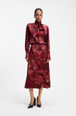 Floral-print skirt, Red Patterned
