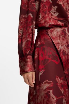 Floral-print skirt, Red Patterned