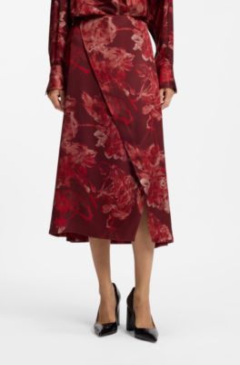 Floral-print skirt, Red Patterned