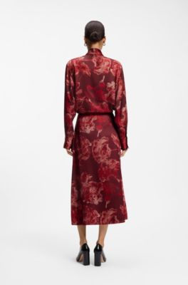 Floral-print skirt, Red Patterned