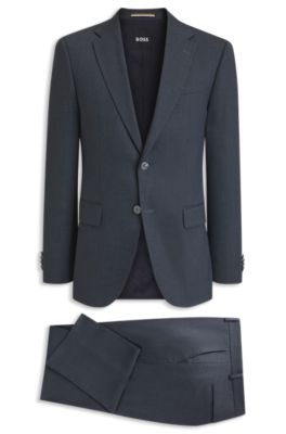 Two-piece suit in micro-patterned stretch fabric, Blue