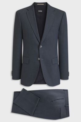 Two-piece suit in micro-patterned stretch fabric, Blue