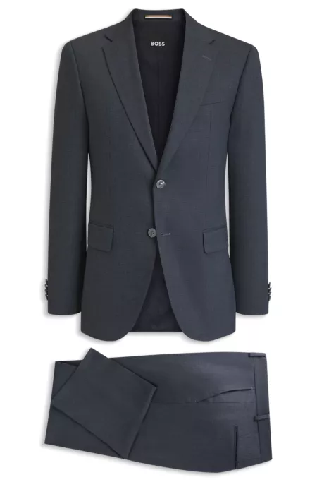 Two-piece suit in micro-patterned stretch fabric
