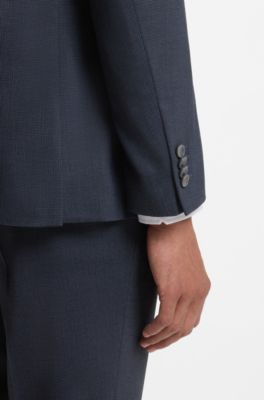 Two-piece suit in micro-patterned stretch fabric, Blue